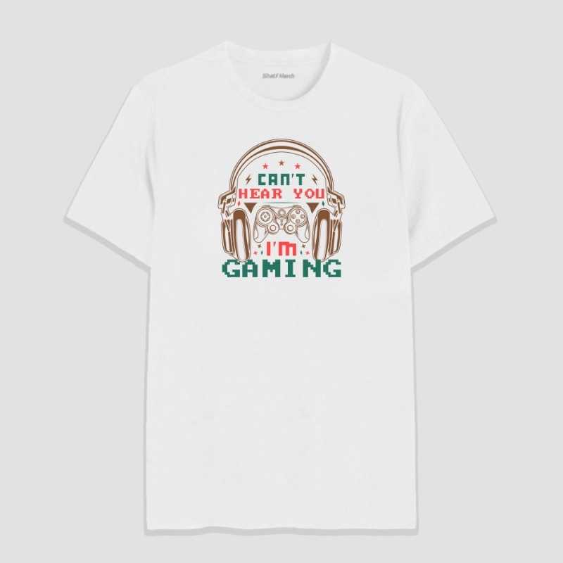 Can't Hear You I'm Gaming Round Neck T-Shirt