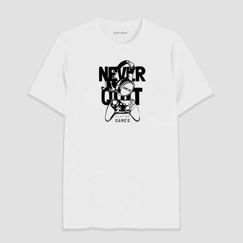 Never Quit Game On Round Neck T-Shirt