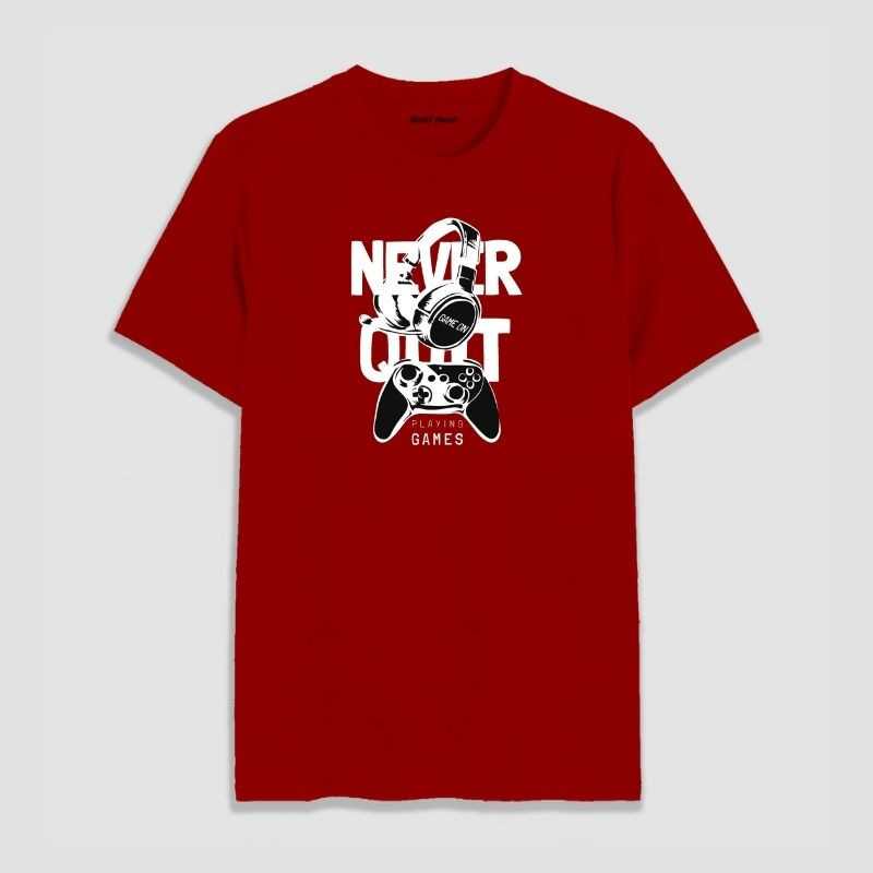 Never Quit Game On Round Neck T-Shirt